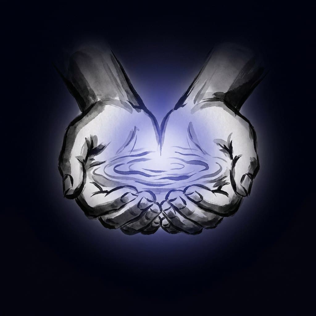 Two hands releasing a drop into rippling water — the Action, building your brand from the inside out.
