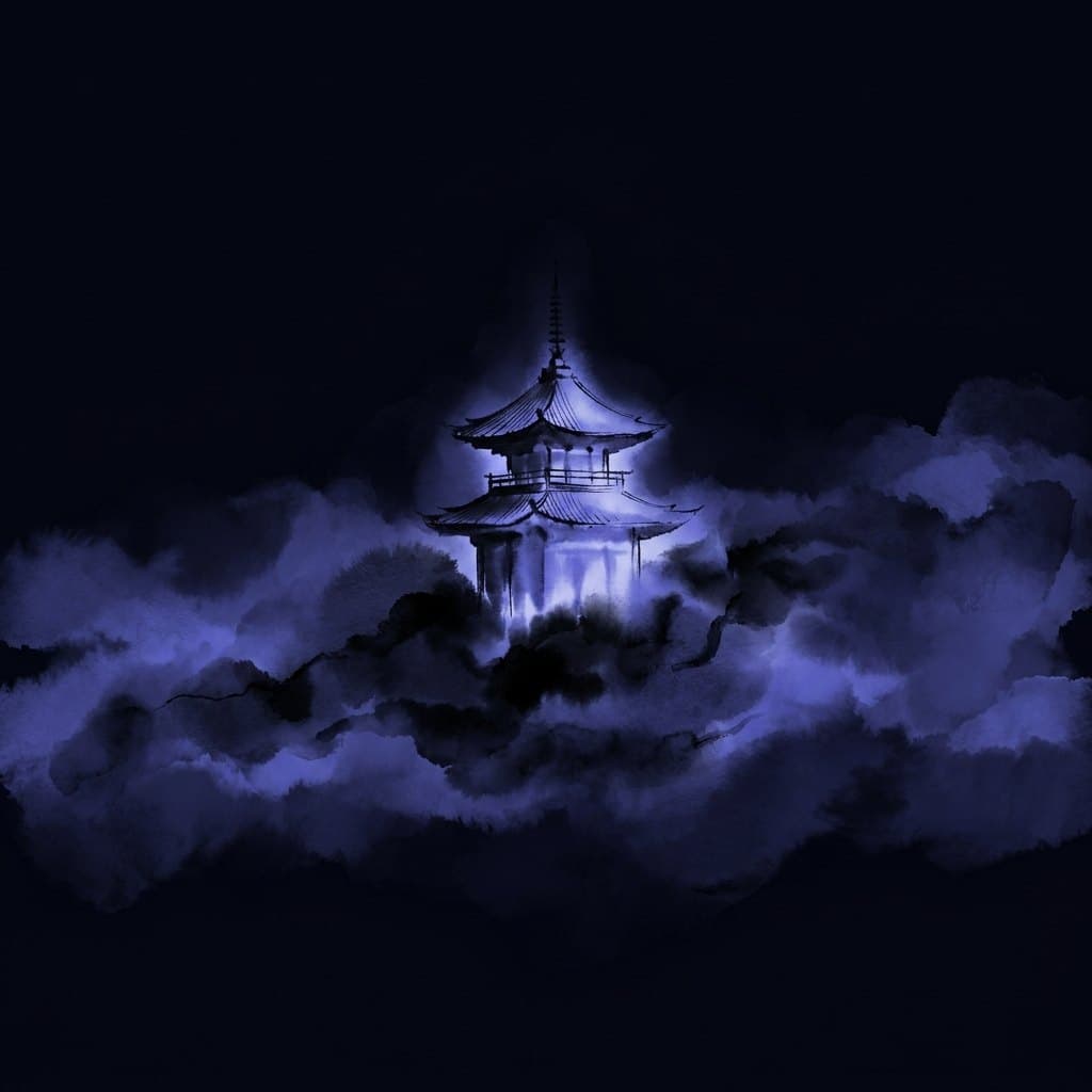 A luminous pagoda raised among clouds — the custom build, your AI integration constructed end to end.