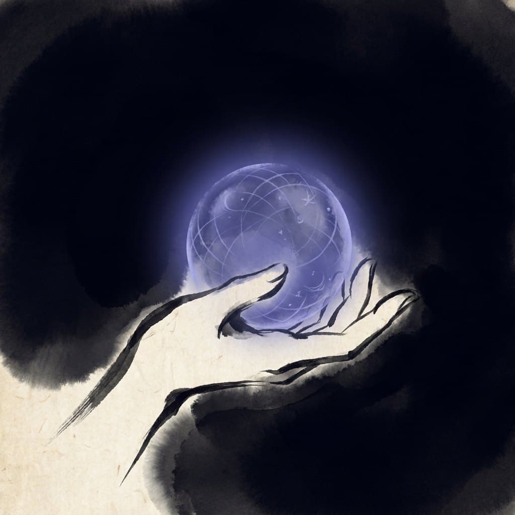 A hand holding a glowing celestial network sphere — the Intelligence, the world's connections brought to you.